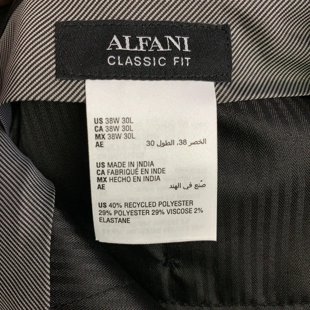 Alfani Performance Stretch Dress Pants Mens 38 x 30 Black Classic Fit Flat Front